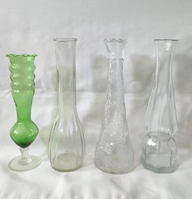 Vintage Clear Green Glass Bud Vases Lot Of 4 • $0.99