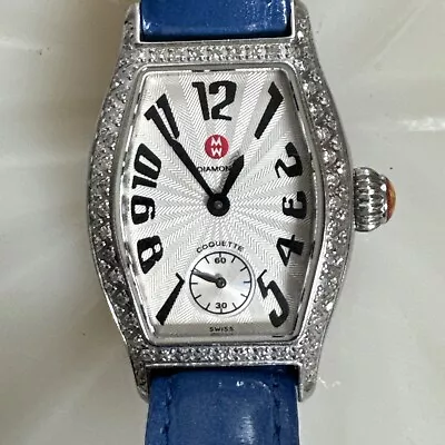 MICHELE Ladies Urban Coquette Petite .5ct Diamond Watch Blue Band Sapphire Cryst • $5.50
