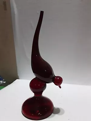 Vintage MCM Viking Glass Long Tail Bird Ruby Red  With Not So Long Tail.... • $7