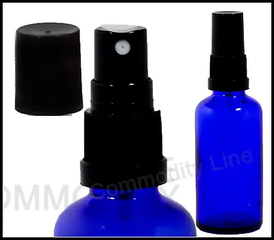 50ml Blue Glass Bottles With Tamper Evident  Black Fine Mist Sprays / Atomizer • £21