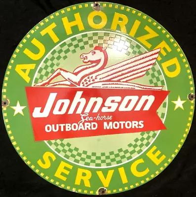 Vtg Art JOHNSON OUTBOARD AUTHORIZED SERVICE PORCELAIN SIGN Rare Advertising 30  • $199