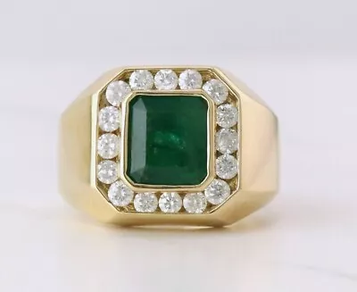 Men's Vintage Halo Engagement Ring 14k Yellow Gold Plated 2Ct Simulated Emerald • $112.40