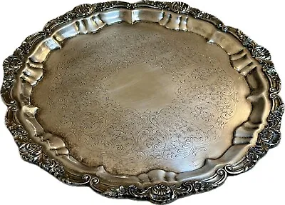 VTG. EPCA Silverplate By Poole Round Footed Serving Tray 3216 Ornate Victorian • $49.99