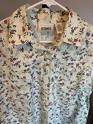 Vintage Gitano Women’s XL Cream Red Blue Floral Button Down Shirt  100% Cotton • $23.75