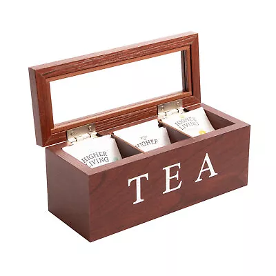 Cooper & Co. Wood Tea Bag Chest Box Storage W/3 Seperate Comparts/Lid Brown 23cm • $20