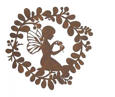 Metal Iron Rustic Fairy Holding Flower Silhouette Garden Home Wall Art Picture  • £23.95