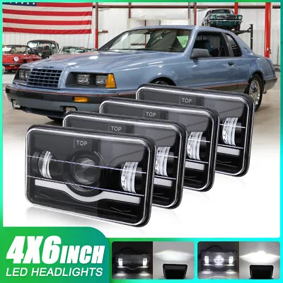 4pcs 4x6  Black LED Headlights Hi-Lo DRL Angel Eyes For Ford Thunderbird Mustang • $59.99