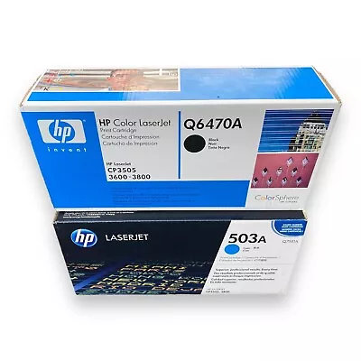 HP Q6470A Black + 503A Cyan Toner Cartridges CP3505 3800 2 PACK NIB - SEALED • $19.99