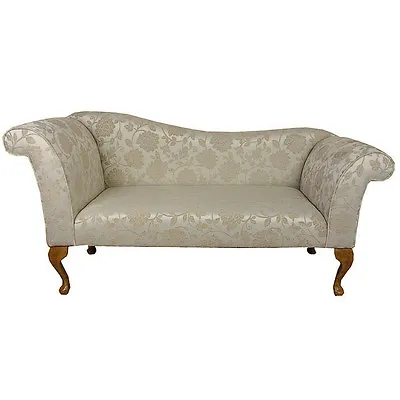 57  Large Chaise Longue Lounge Sofa Day Bed Seat Beige Fabric Queen Anne Legs UK • £479