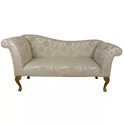 57  Large Chaise Longue Lounge Sofa Day Bed Seat Beige Fabric Queen Anne Legs UK • £512.53