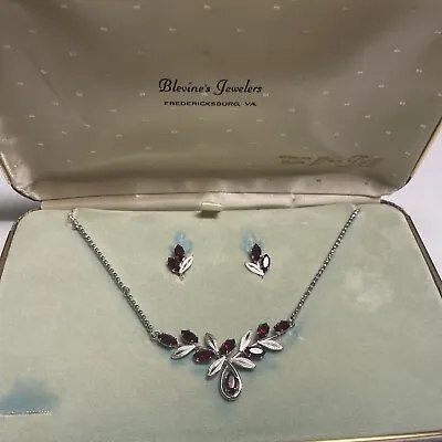 Vintage Van Dell Sterling Silver Red Gem Neck & Non Pcd Earrings Original Box • $52.75