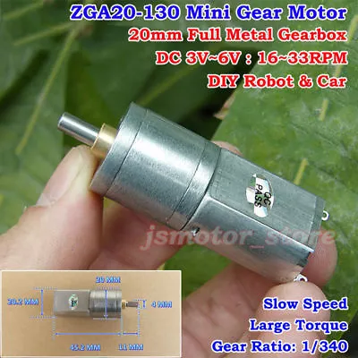 DC3V 5V 6V 33RPM Low Speed Mini 20MM Full Metal Gearbox Gear Motor DIY Robot Car • $4.75