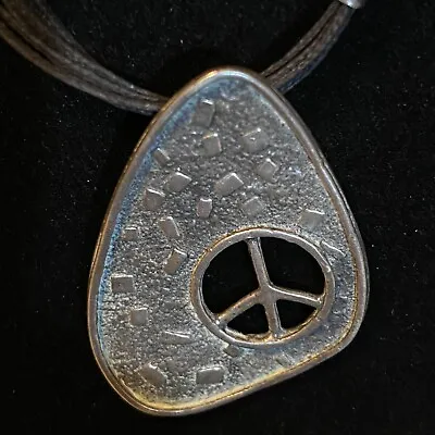 Vintage Sterling 925 Peace Sign Guitar Pick Pendant Braided Cord Necklace 17  • $49.99