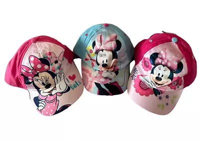 3 X Disney Minnie Mouse Baseball Cap Girls Kids Children Sun Hat 2-4 Years • £9.99
