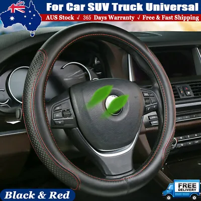 2024 Leather Auto Car Steering Wheel Cover 15 /38cm Black Red Auto Accessories  • $37.50