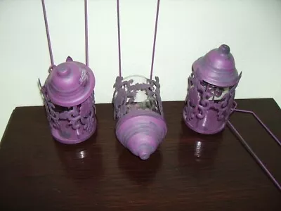 Candle Holder Candle Holder Set Of 3 Hanging Or Standing Iron Purple • £17.05