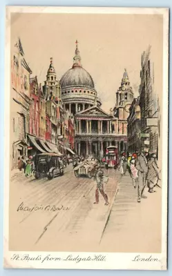 St. Pauls From Ludgate Hill LONDON Marjorie Bates UK Postcard • $7.98