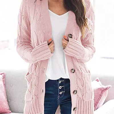 Women's Long Sleeve Knitted Sweater Front Open Cardigan Button Loose Jacket • $23.09