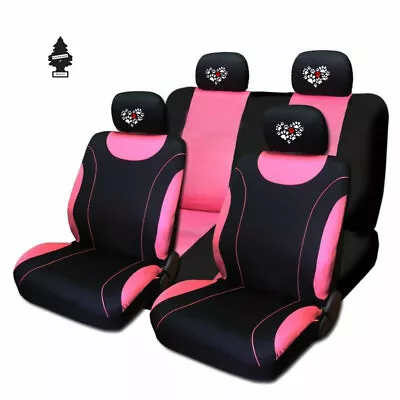 New Flat Cloth Car Seat Covers Black And Pink Set With Paw Heart For VW • $38.92