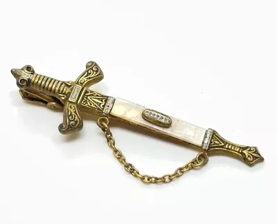 Vintage Novelty Sword Mother Of Pearl Damascene Tie Clip • $17