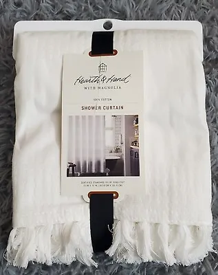 $23.99 • Buy Hearth & Hand White Textured Stripe 100% Cotton Shower Curtain, Standard Top...