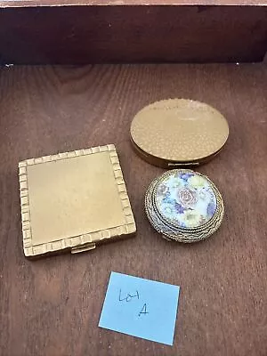 Vintage 1950s Cosmetic Makeup Powder Compacts Lot Of 3 Brass-Gold Finish • $39.99