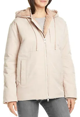 VINCE Women's Faux Shearling Lined Hood Quilted Puffer Jacket Coat Size XL • $89.99