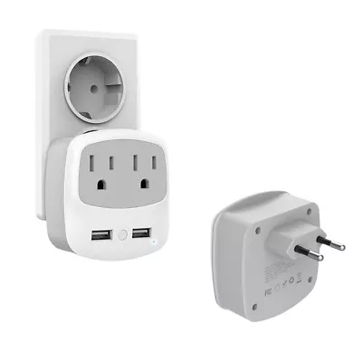 2 USB 2 American Outlets Travel Plug Adapter For USA To EU European - Type C • $14.99