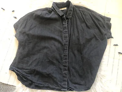 Madewell Hilltop Shirt Chambray Lunar Wash Small Crop Short Sleeve Fade Black BB • $13.27