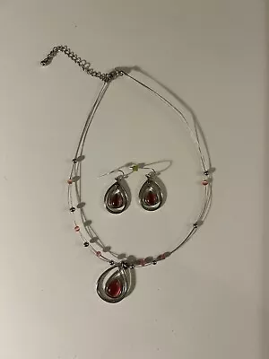 Lia Sophia Silver & Pink Tones Wire Necklace & Pierced Earrings • $15