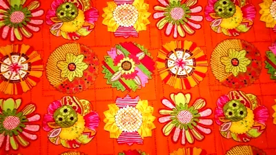 1 Yd Vtg Mod Boho Funky Orange W Abstract Flower Cotton Fabric 43 W Craft Decor • $6.50