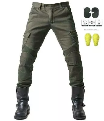 Mens Motorcycle Pants Racing Cargo Jeans Motorbike Trousers Waist Knee Armor Pad • $55.99