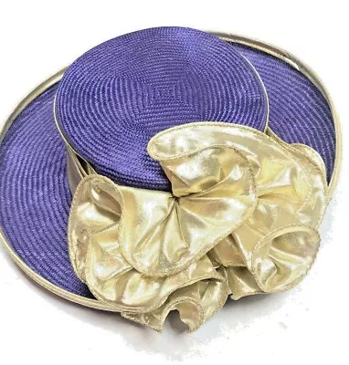 Sonni San Francisco Womens Vintage Dressy Hat Purple Gold Embellished Derby Bow • $77