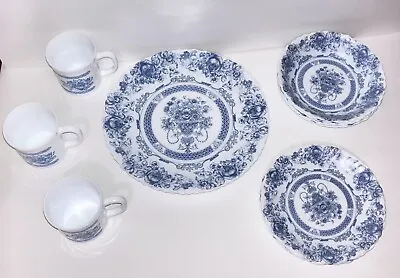 $250 • Buy Lot Of 15 Pieces ARCOPAL  Honorine  France Blue And White Floral Dinnerware