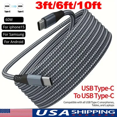 60W USB-C To USB-C Cable Fast Charger TypeC PD Nylon Cord For IPhone 15 Samsung  • $3.48