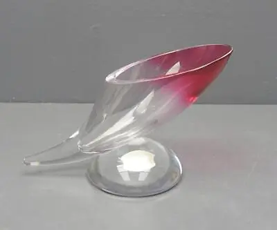 $199.99 • Buy Val St. Lambert Signed Crystal Clear/Cranberry 9 L Vase Cornucopia Bowl Belgium