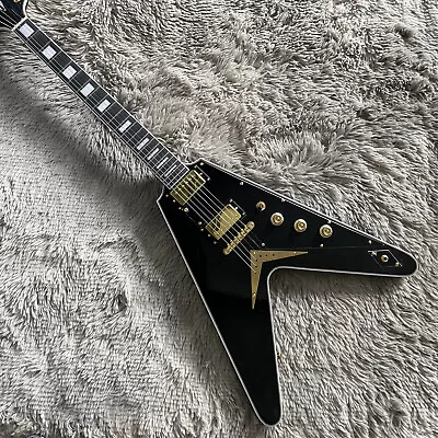 Black Flying V Electric Guitar HH Pickups Gold Hardware Solid Mahogany Body&Neck • $260