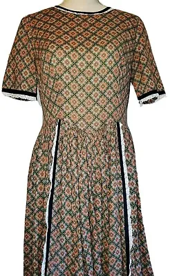 Vtg 70s Praire Maxi Fall Colors Victorian Inspired Cotton Dress Net Crinoline M • $59.99