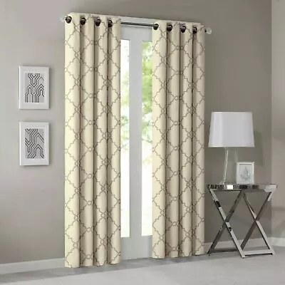 Madison Park Saratoga (2) 50w X 84L Grommet Top Window Curtain Panels Ivory/Grey • $17.99