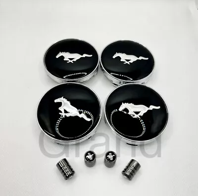 Mustang Wheel Rim Center Cap &Tire Valve Air Caps Set Horse Black For Ford 60mm • $34.95