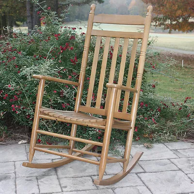 Oak Finish Spindle Back Patio Porch Wood Rocker Chair Outdoor Home Furniture • $200