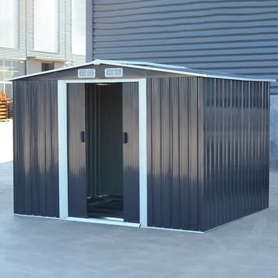 Outdoor Garden Metal Storage Shed 6 X 8 Tool Box Container + Sliding Door & Base • £269.95