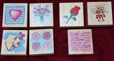 7x DoCrafts Wood Mounted Rubber Stamps - Bouquet Love Heart Romance Valentines • £6.99