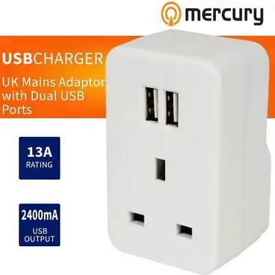 2400mA 13A Amp Fast Dual Twin 2 Port USB Charger UK Mains Through Plug Adapter • £14.22