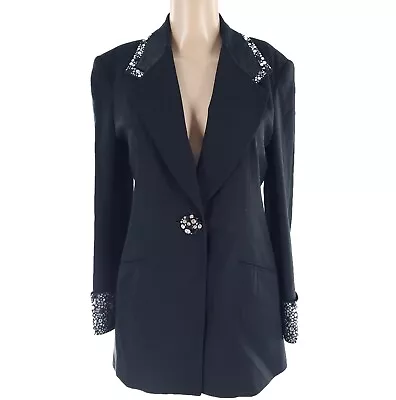 Mary Kay Women Blazer One Button Bling Crystal Black Size 2P - Made In USA • $34.99