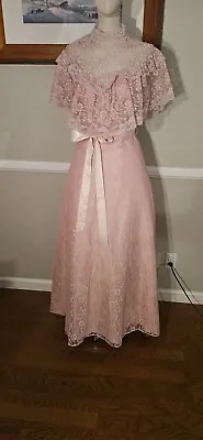 Vintage 1970s Capped Lace Pink Prom Dress As Pictured • $69.60