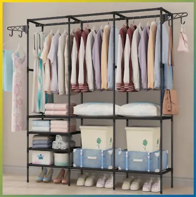 Metal Clothes Organizer Heavy Duty Garment Adjustable Rack Closet Storage Shelf • $35.97