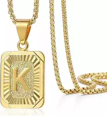 18  Gold Plated Stainless Steel Initial Letter Pendant Necklace Men Women • $7.54