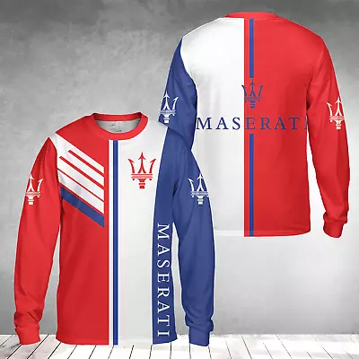 Personalized MASERATI Logo Racing Red.Blue Long Sleeve Shirt S-5XL Best Price • $28.90