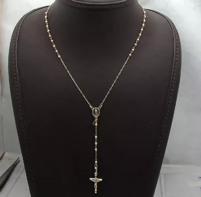 $10199 • Buy 26  2.5mm Ball Rosary Chain Medal Cross Crucifix Necklace Real 10K Yellow Gold 